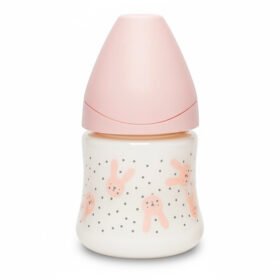 SUAVINEX – Biberon Rabbit  Avec Tetine Debit Ronde Lent +0m Pink – 1u