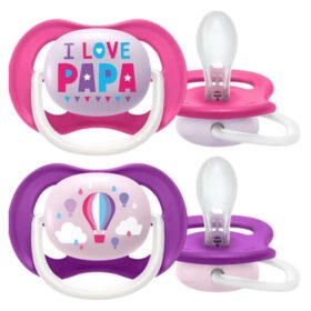 AVENT – Sucette Ultra Air Happy 6-18mois – I Love Papa Et Montgolfière – Scf080/04 – 2u