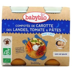 BABYBIO – Pots Bonne Nuit Carotte, Tomate Et Pâtes Avec Lait 8mois+ Bio – 2x – 200g