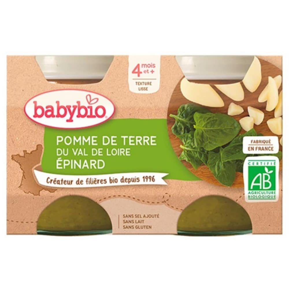 BABYBIO – Pots De Pomme De Terre Et Epinard 4mois+ Bio – 2x – 130g