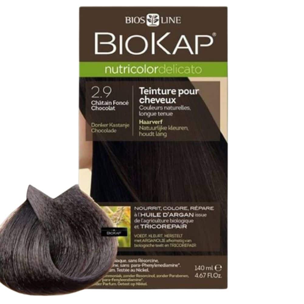 BIOKAP – Nutricolor Delicato Coloration Naturelle Cheveux Délicats – 140ml – 2.9 – Châtain Foncé Chocolat