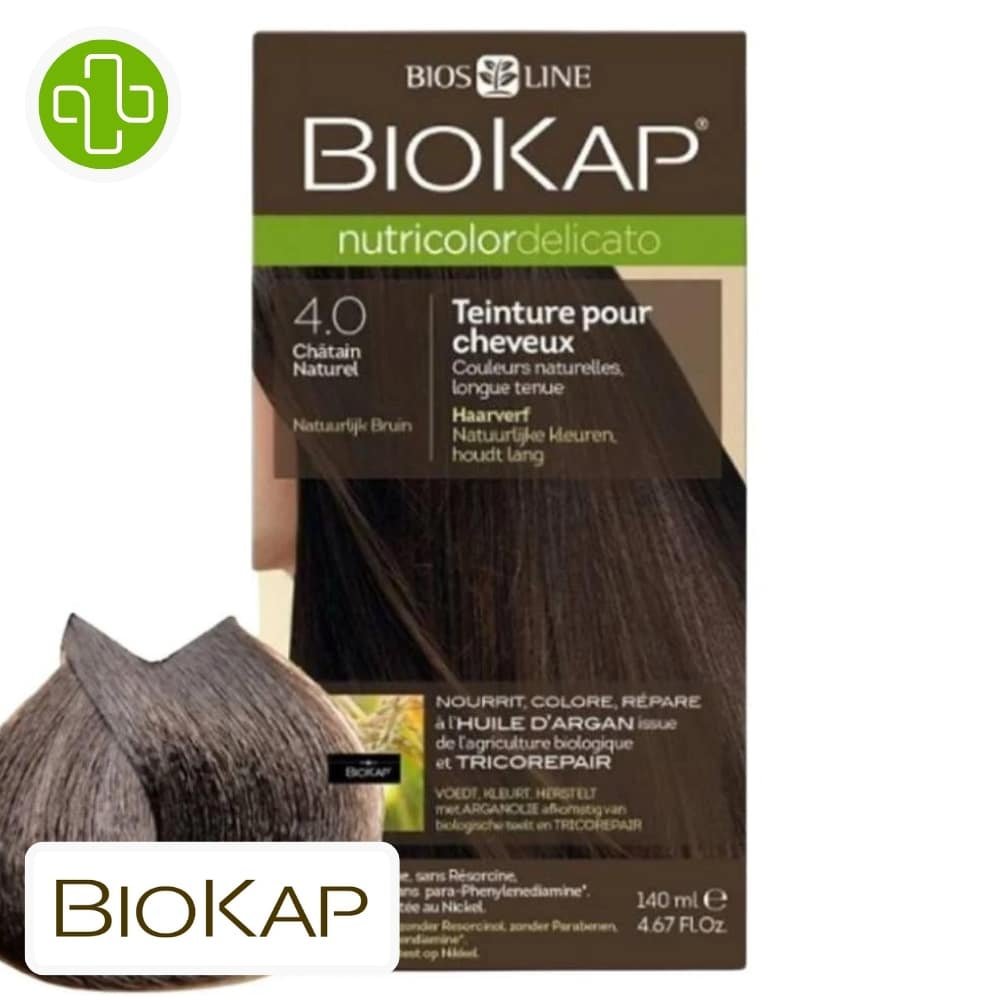 BIOKAP – Nutricolor Delicato Coloration Naturelle Cheveux Délicats – 140ml – 4.0 – Châtain Naturel