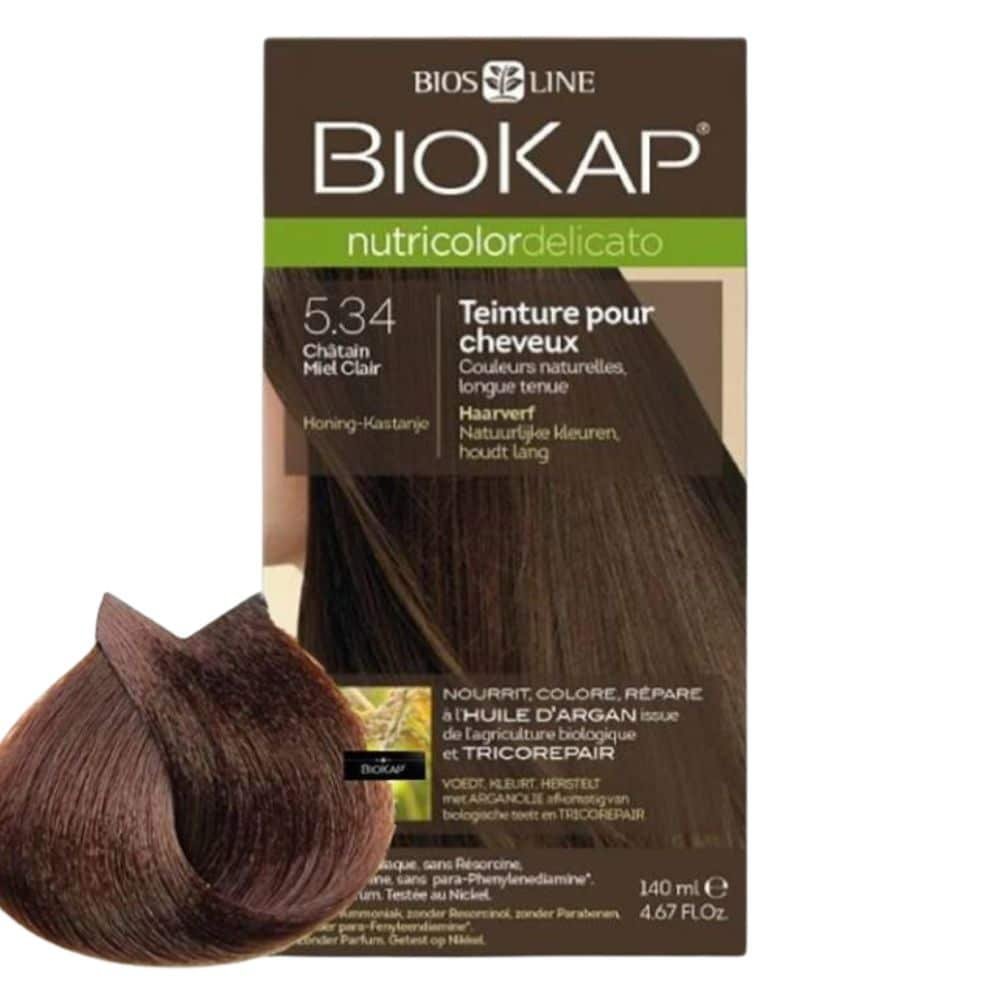 BIOKAP – Nutricolor Delicato Coloration Naturelle Cheveux Délicats – 140ml – 5.34 – Châtain Miel Clair