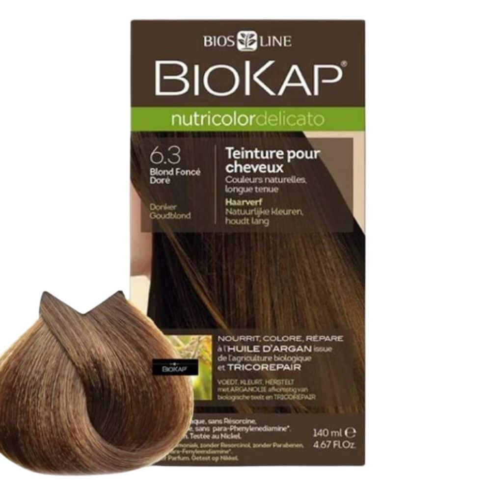BIOKAP – Nutricolor Delicato Coloration Naturelle Cheveux Délicats – 140ml – 6.3 – Blond Foncé Doré