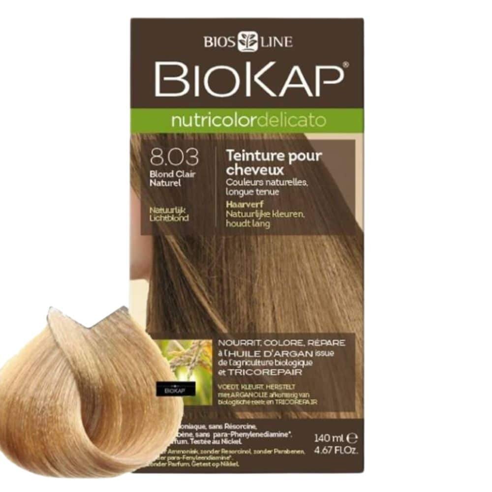 BIOKAP – Nutricolor Delicato Coloration Naturelle Cheveux Délicats – 140ml – 8.03 – Blond Clair Naturel