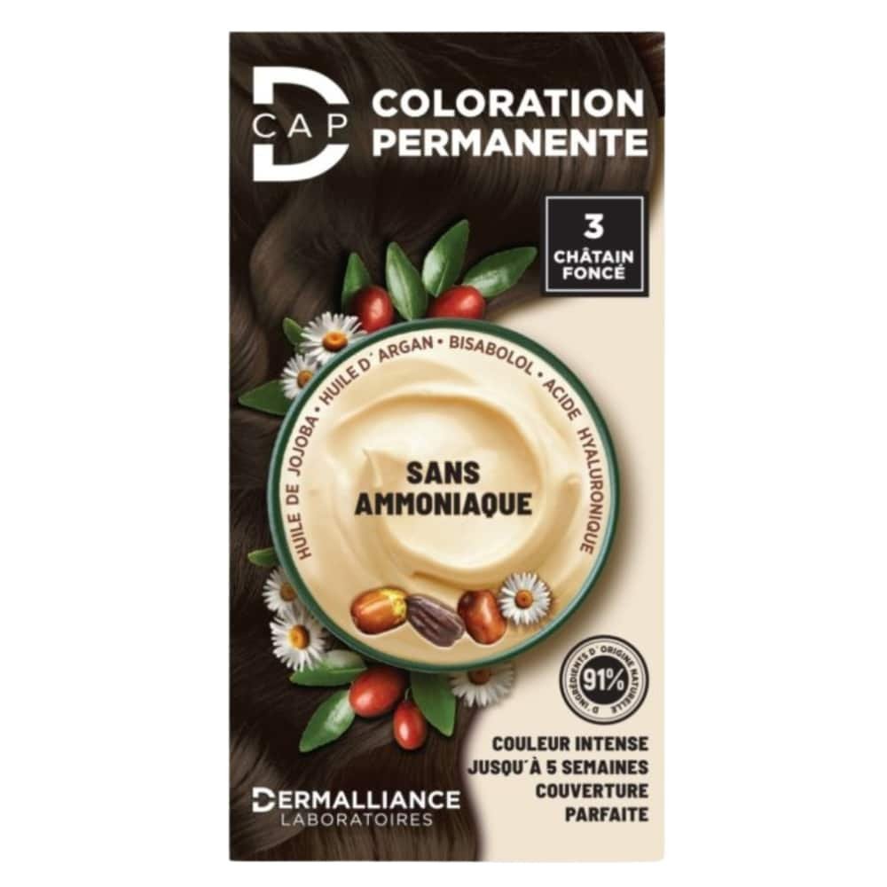 DERMALLIANCE – D-cap Coloration Cheveux Permanente – N°3 Chatain Foncé