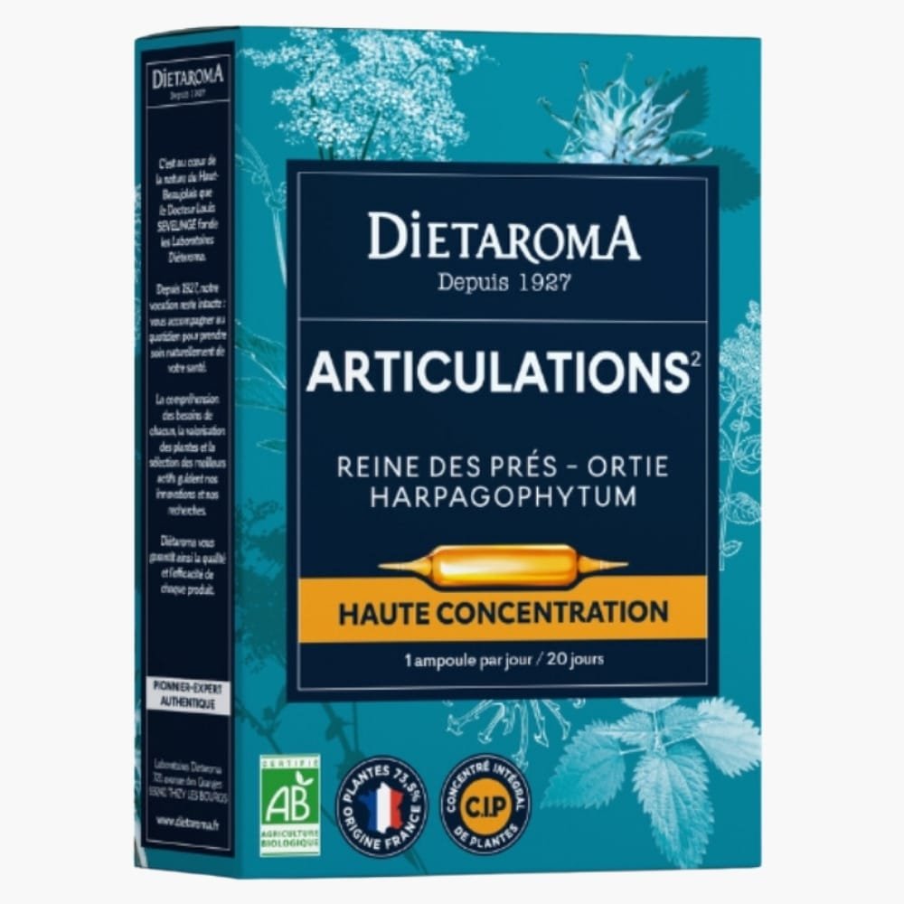 DIETAROMA – Articulations Reine Des Près, Ortie Et Harpagophytum Ampoules Bio – 10u