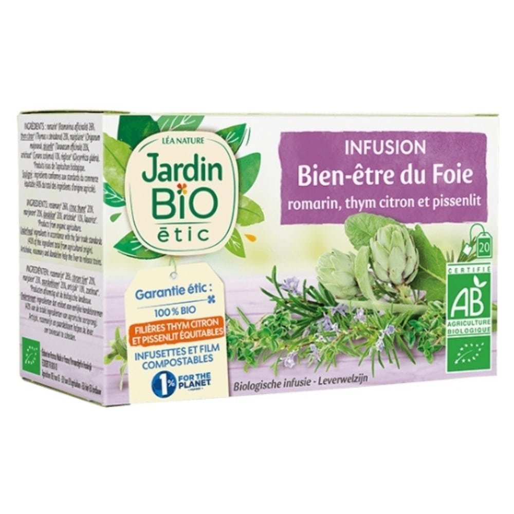JARDIN BIO – Infusion Bien-être Du Foie Romarin, Thym, Citron Et Pissenlit Bio – 20u