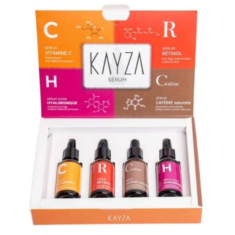 KAYZA – Coffret Eclat Sérums (vitamine C + Rétinol + Caféine + Acide Hyaluronique) – 1u