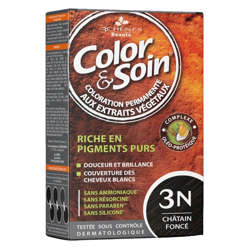LES 3 CHÊNES – Color & Soin Coloration Cheveux Permanente Aux Extraits Végétaux – 3n – Châtain Foncé