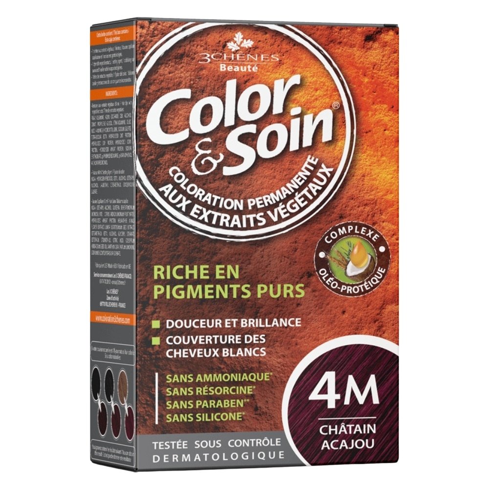 LES 3 CHÊNES – Color & Soin Coloration Cheveux Permanente Aux Extraits Végétaux – 4m – Châtain Acajou