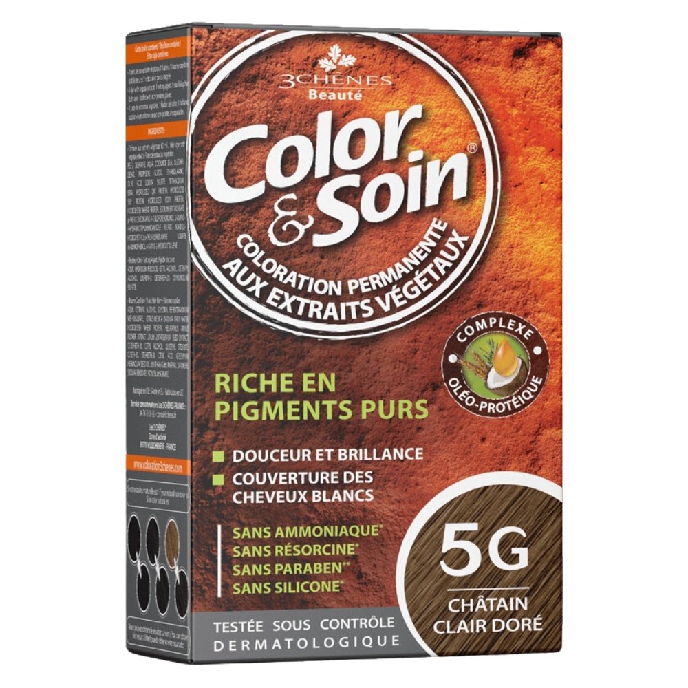 LES 3 CHÊNES – Color & Soin Coloration Cheveux Permanente Aux Extraits Végétaux – 5g – Châtain Clair Doré