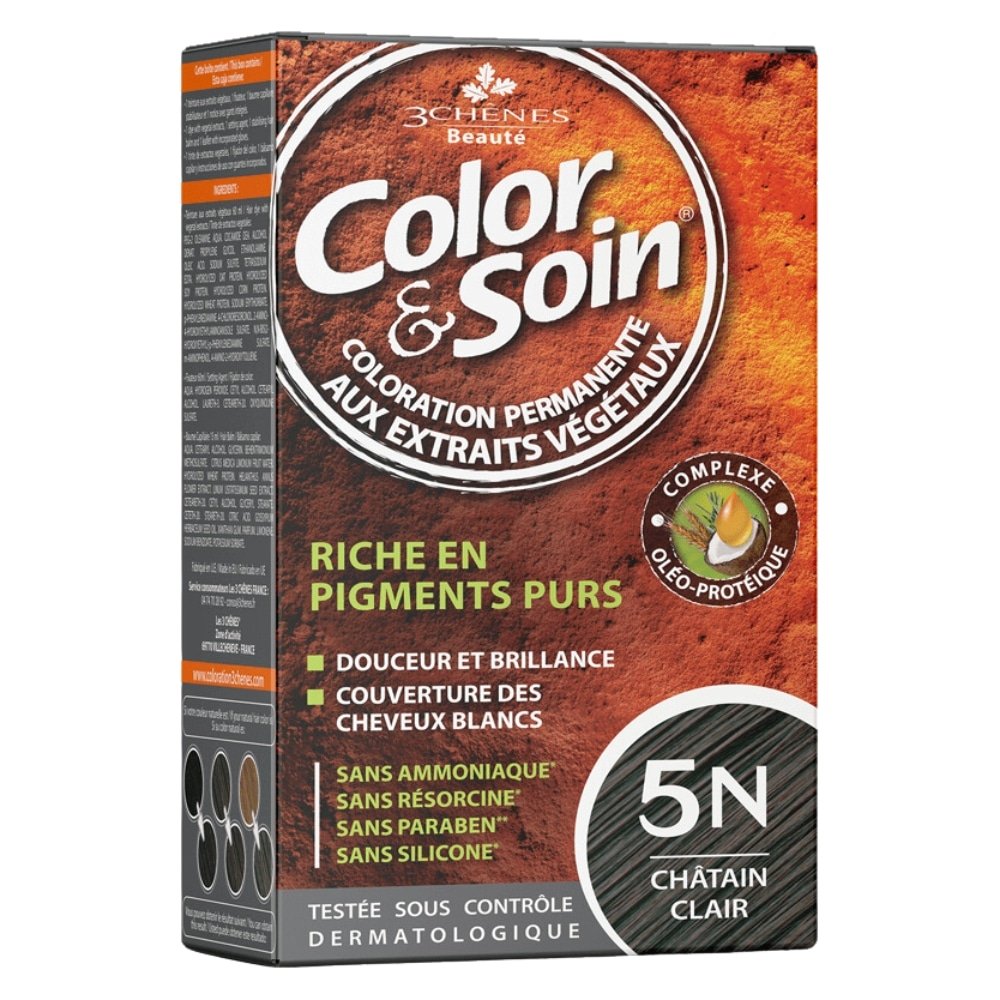 LES 3 CHÊNES – Color & Soin Coloration Cheveux Permanente Aux Extraits Végétaux – 5n – Châtain Clair