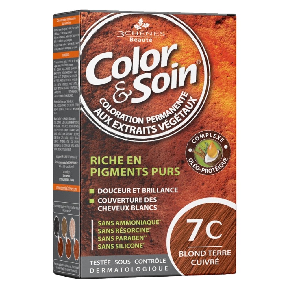 LES 3 CHÊNES – Color & Soin Coloration Cheveux Permanente Aux Extraits Végétaux – 7c – Blond Terre Cuivré