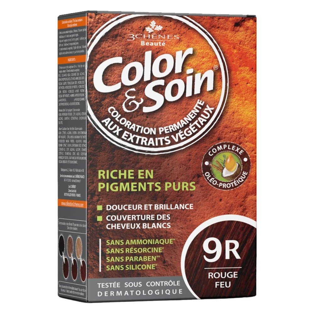 LES 3 CHÊNES – Color & Soin Coloration Cheveux Permanente Aux Extraits Végétaux – 9r – Rouge Feu