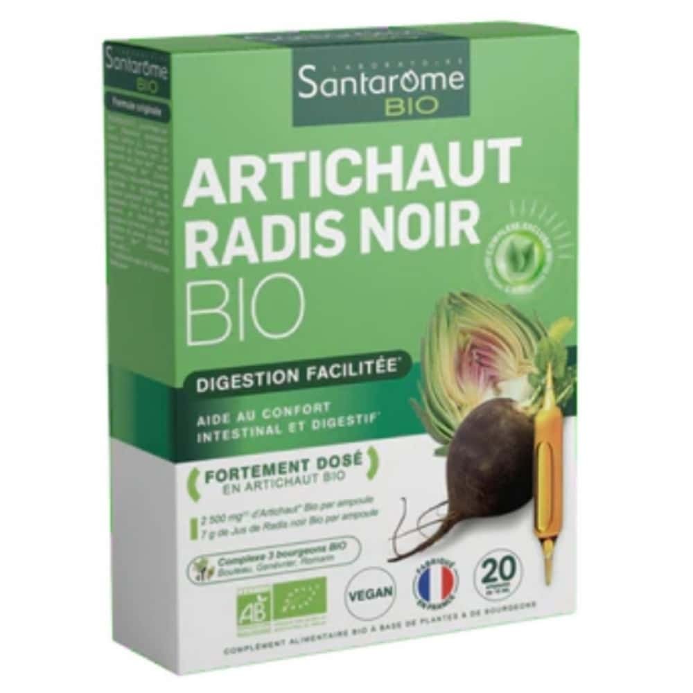 SANTARÔME – Bio Artichaut Et Radis Noir Digestion Facilitée Ampoules – 20u