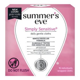 SUMMER&rsquo;S EVE – Simply Sensitive Daily Gentle Cloths Intimate – 16u