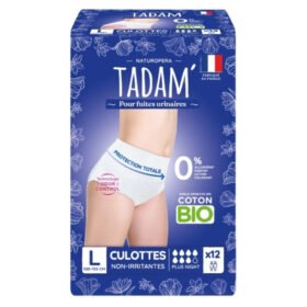 TADAM&rsquo; – Fuites Urinaires Culottes Non-irritantes Bio – Plus Night 100-135cm Taille L – 12u