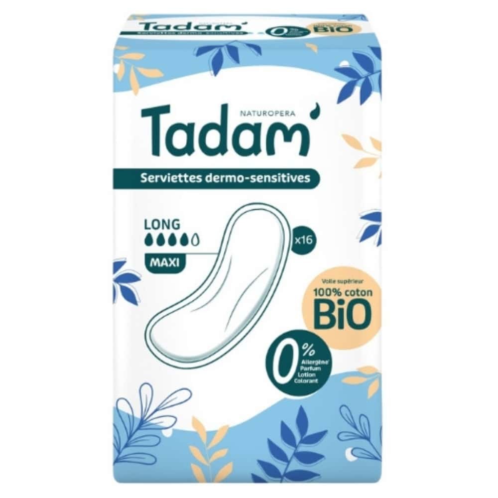 TADAM’ – Serviettes Dermo-sensitives Maxi – Long – Bio – 16u
