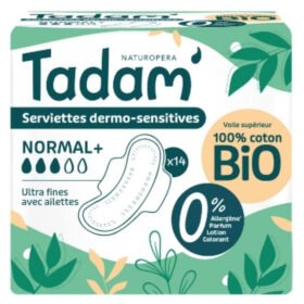 TADAM&rsquo; – Serviettes Dermo-sensitives Ultra Fines Avec Ailettes – Normal+ – Bio – 14u