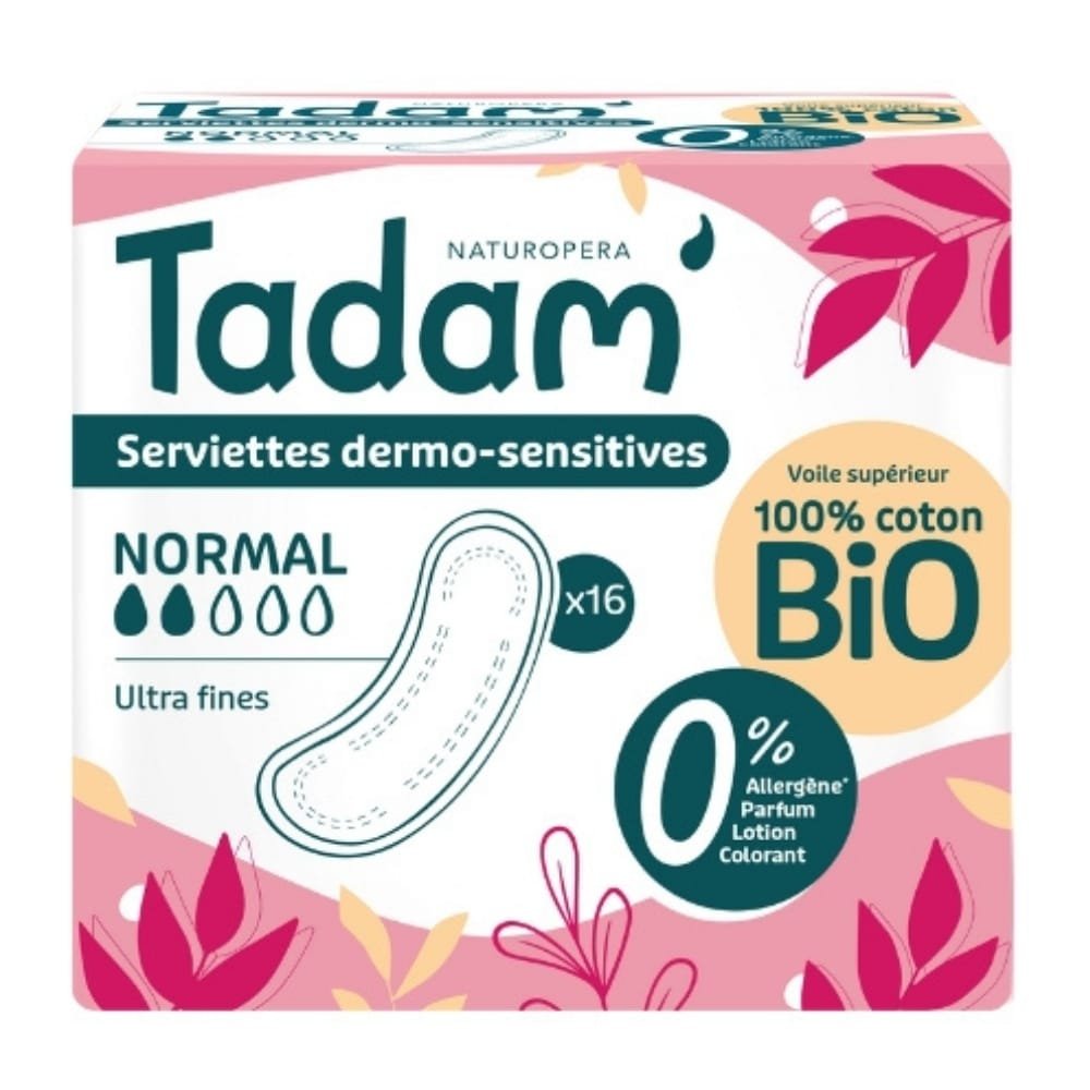TADAM’ – Serviettes Dermo-sensitives Ultra Fines Bio – Normal – 16u