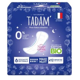 TADAM&rsquo; – Serviettes Non-irritantes Fuites Urinaires Bio – Maxi Nuit – 12u