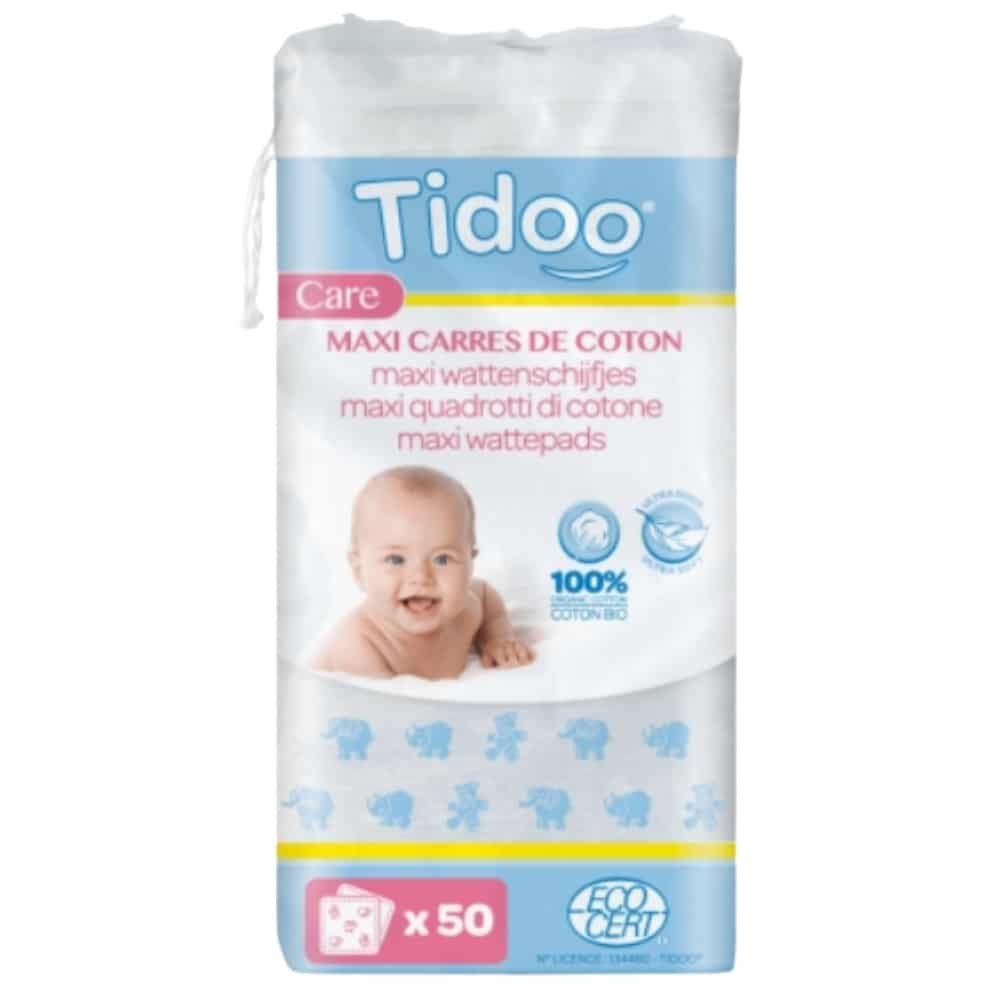 TIDOO – Care Maxi Carrés De Coton Bio – 50u