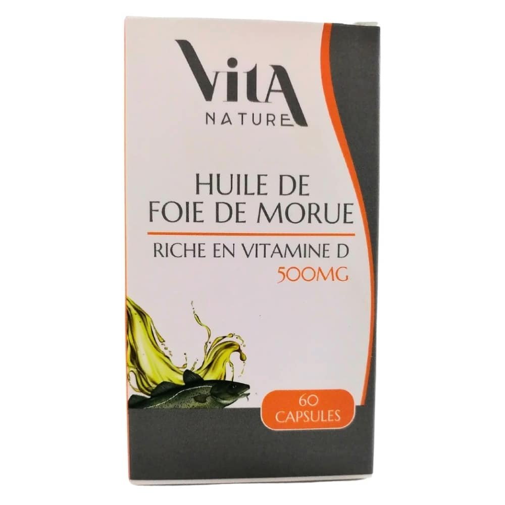 VITA NATURE – Huile De Foie De Morue Riche En Vitamine D 500mg – 60 Capsules