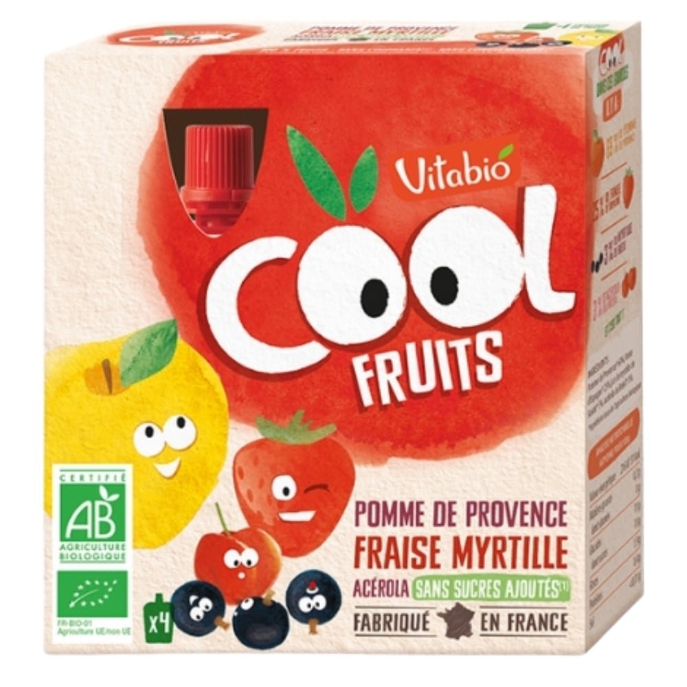 VITABIO – Cool Fruits Pomme De Provence Fraise, Myrtille Et Acérola Bio – 4x – 90g