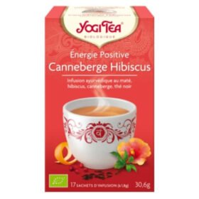 YOGI TEA – Energie Positive Cranberry Hibiscus Infusion Ayurvédique Maté, Hibiscus, Canneberge Et Thé Noir Sachets Bio – 17u